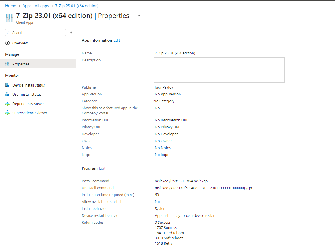 A screenshot of an application in Intune. 